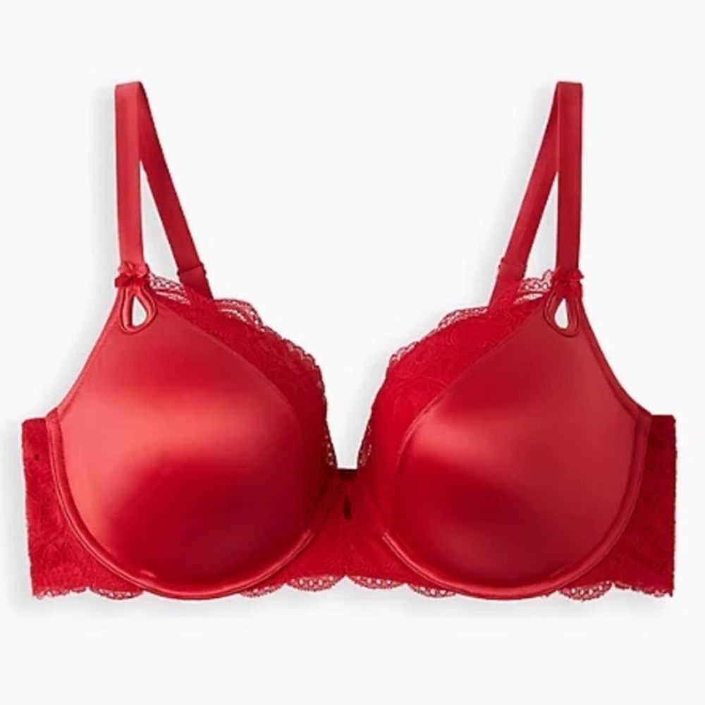 LIGHTLY LINED T-SHIRT BRA - MICROFIBER & LACE RED in size 38DDD